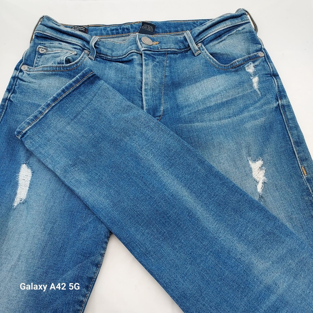 True Religion Audrey Mid Rise Slim Boyfriend Distressed Jeans Blue Size 27‎
